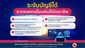 ประชาสัมพันธ์ การระงับบญชีหากหลงโอนเงินให้มิจฉาชีพ